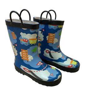 Mucky Wear Children's Size 2Y Rubber Rain Boots Train Theme w.  Easy-on Handles